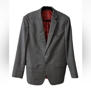 Rajah Custom Made Luxury Design Gray Check Wool Red Lined Blazer Jacket Sz 44 R